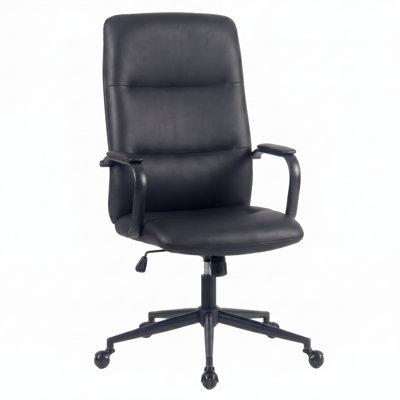 Mid-century Faux Leather High Back Office Chair – Softly Padded, Height Adjustable, with Armrests – Versatile Desk Chair for Home Office, Study, or Vanity Makeup Room