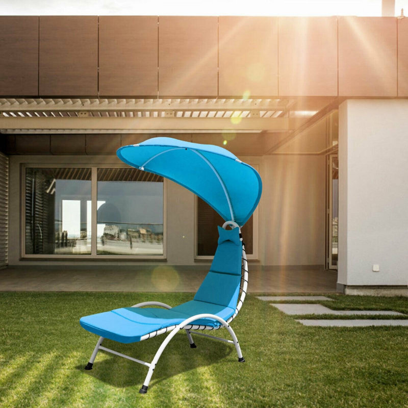 Chevonne Outdoor Metal Chaise Lounge , Cushion Included, Blue