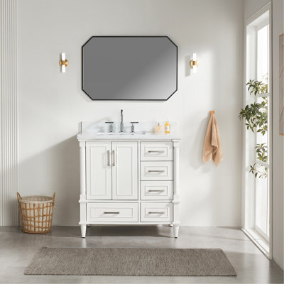 Ensemble de meuble-lavabo simple autoportant 36 po avec 2 poignées entièrement assemblé