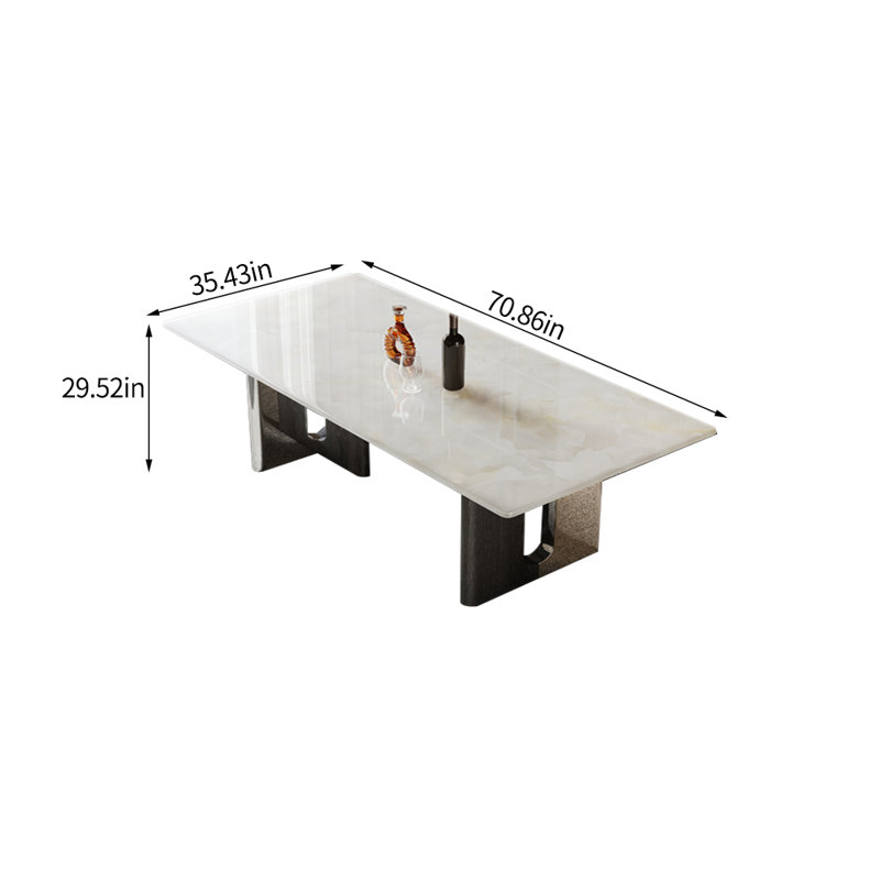 Modern Simple Rectangular Marble Dining Table, 29.52"H x 70.86"L x 35.43"W