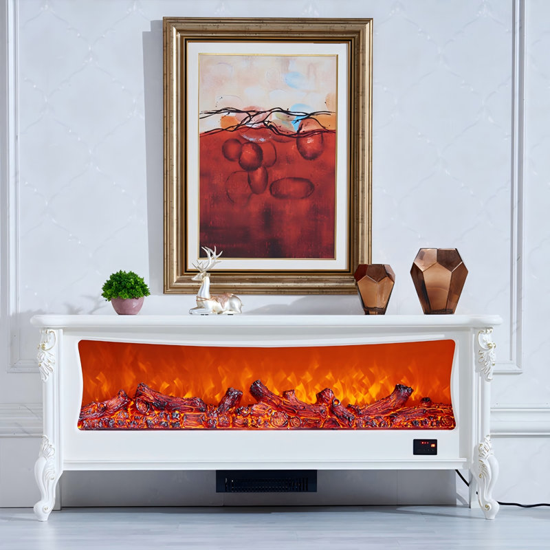 Foyer électrique 54,33 "moderne et minimaliste sculpté avec flamme réaliste et fonction de chauffage