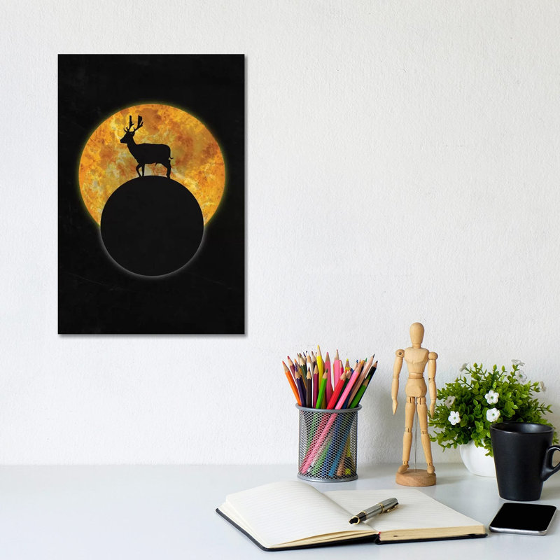 Deer On The Moon by Barruf - Wrapped Canvas Gallery-Wrapped Canvas Giclée, 20.32 cm H x 30.48 cm W