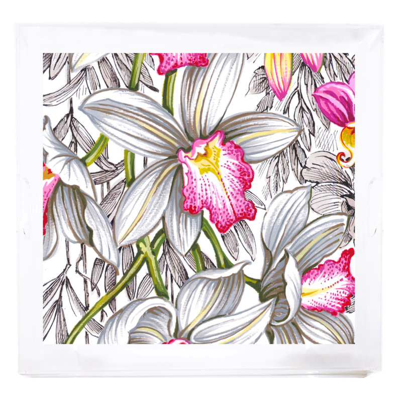 Orchid Cymbidium Acrylic Square Decorative Tray, Pink