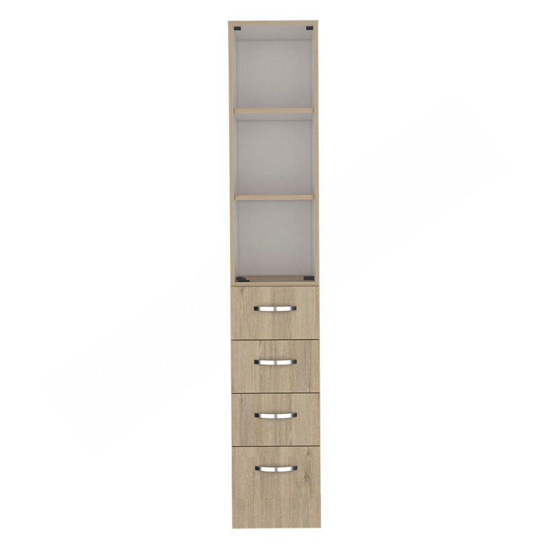 Armoire à linge Vanguard, trois tablettes, quatre tiroirs - pin clair / blanc