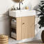 Meuble-lavabo moderne de 21,6 po, rangement latéral, poignée en or rose, porte ondulée, lavabo en céramique, trou unique, fermeture en douceur, fixation murale pour petits espaces, espaces serrés-2034620595