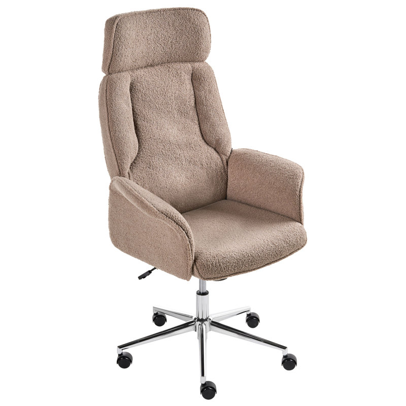 Office Chair with Headrest, Brown Boucle