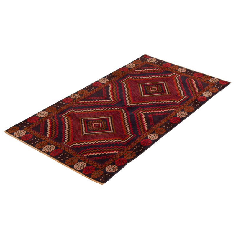 Tapis rouge noué à la main 3 pi 7 po x 6 pi 3 po Teimani
