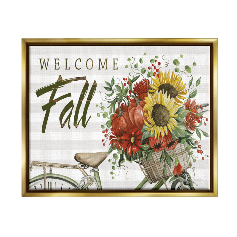 «Welcome Fall Autumnal Flower Assortment», panier de vélo par Cindy Jacobs - cadre flottant, impression sur toile