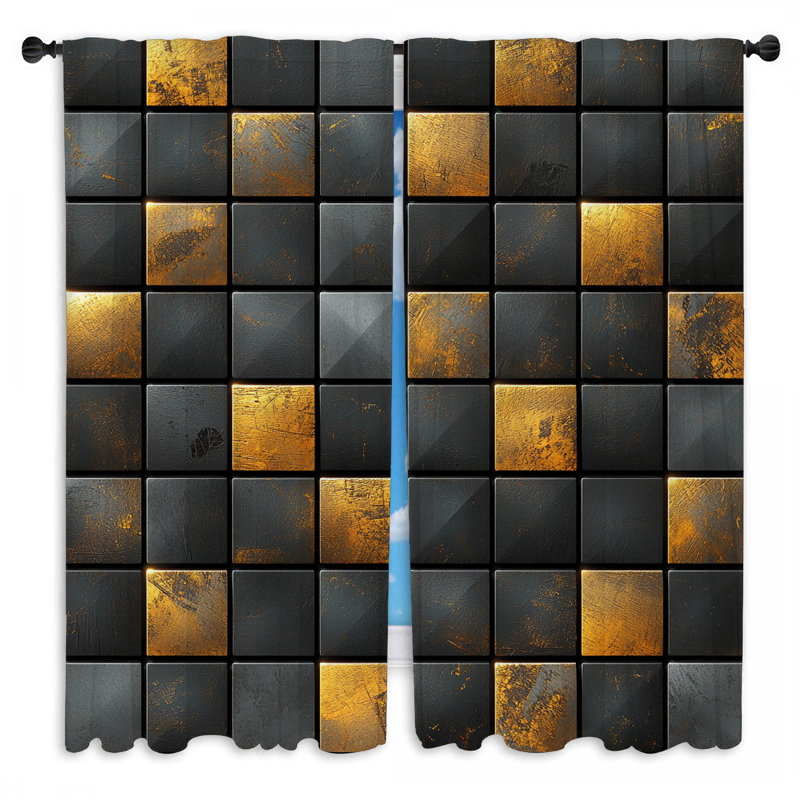Rideaux carrés à motif graphique moderne - 2 panneaux, L 20 po x L 82 po