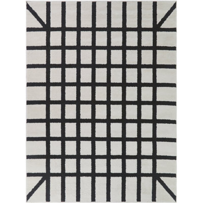 Rembold Cream/Black Geometric Modern Area Rug