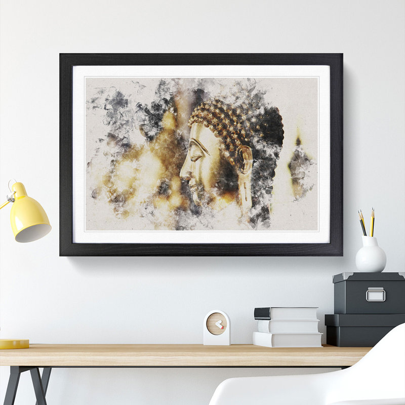 Buddha Statue Vol.5 Watercolour - Picture Frame Graphic Art, Black, 27cm H x 36cm W x 2cm D
