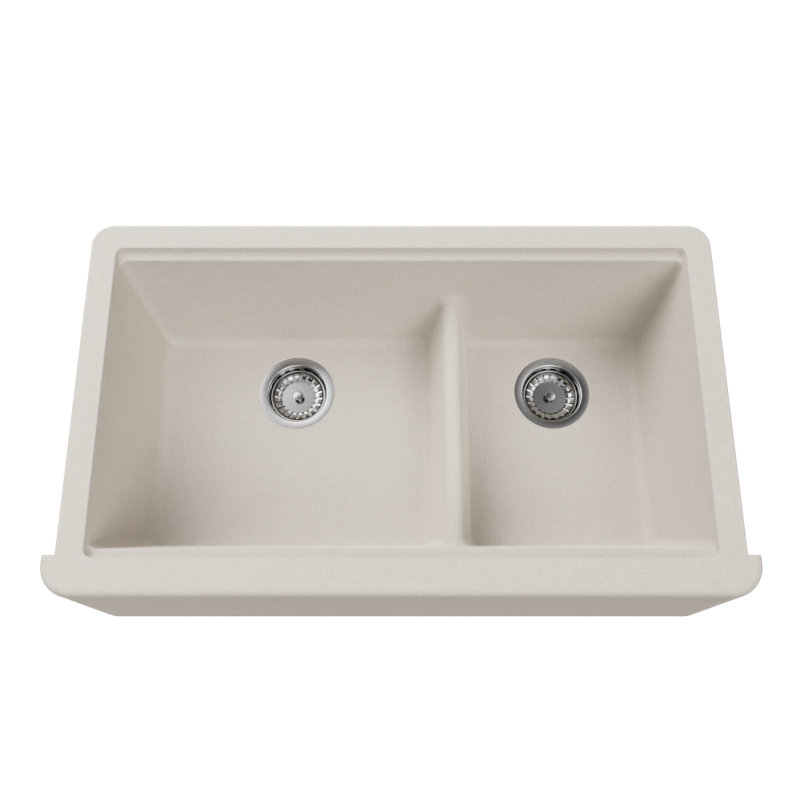 Titan Self-Trimming 36" L x 20" W Double Basin Farmhouse/Apron Kitchen Sink, Tan