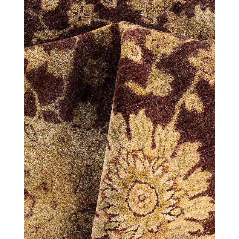 Oushak Brown and Beige Floral Wool Handmade Area Rug