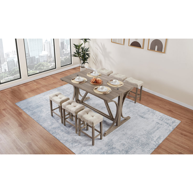 Ensemble de tables de bar 59 po en bois massif de 59 po de large avec port de charge USB et tabourets sans dossier