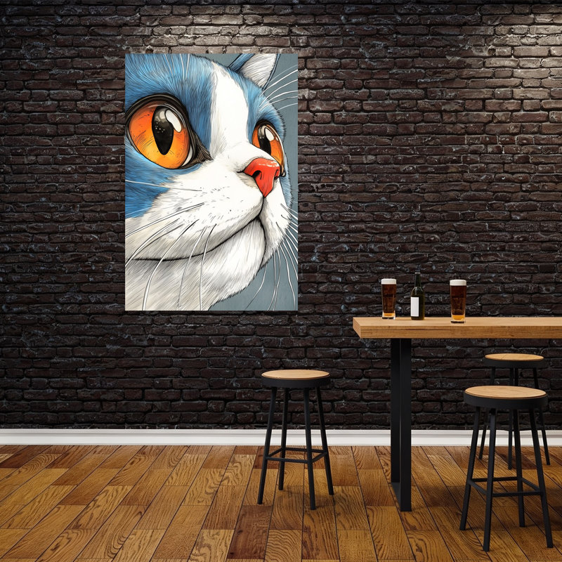 Art mural contemporain chat curieux, H 60 po x l 40 po