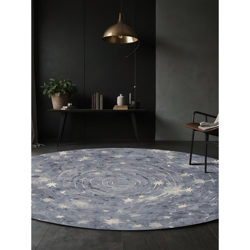 Tapis gris soyeux et moelleux, Rond 7 pi