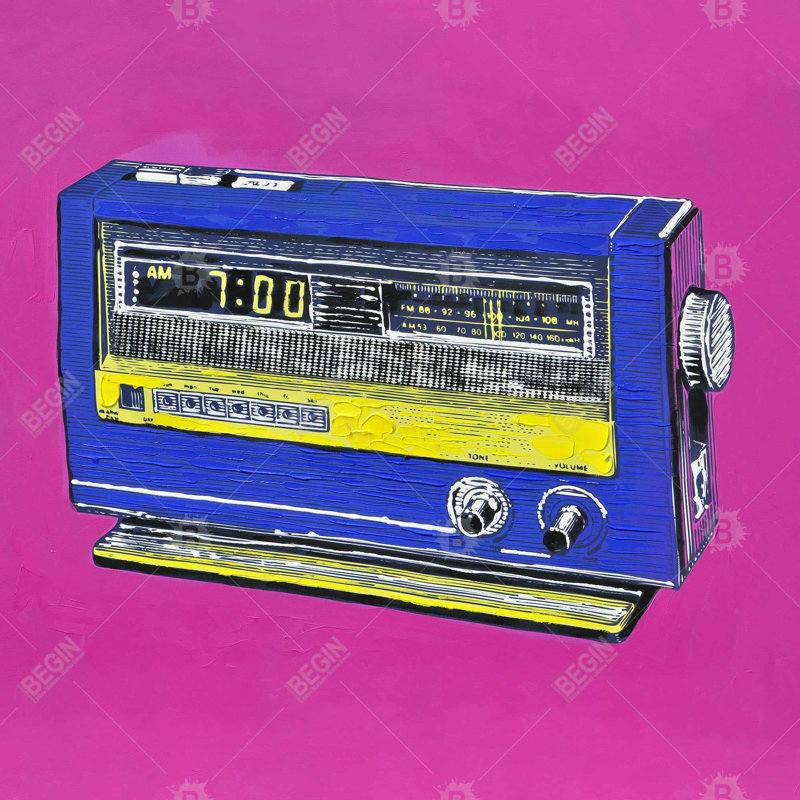 "Alarme radio rétro" sur toile, Mauve
