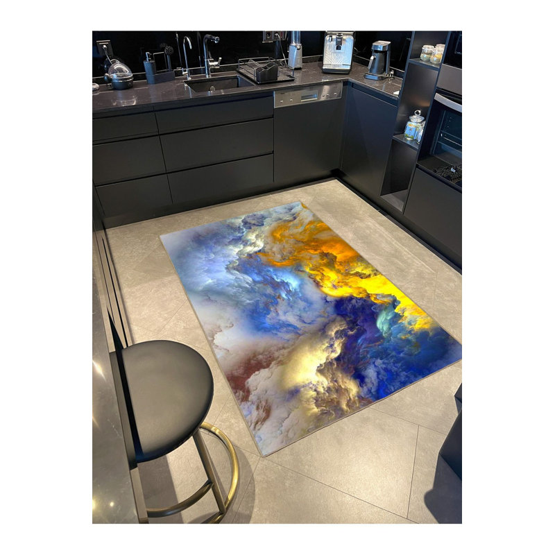 Tapis bleu tissé lavable à la machine, Sous-tapis rectangulaire 3 pi 11 po x 5 pi 11 po i