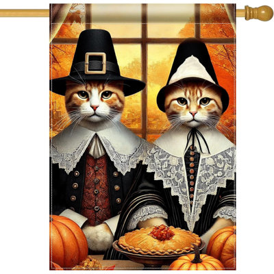 Drapeau de maison Thanksgiving 28x40 pouces Chats pèlerins Décoration de jardin d'automne