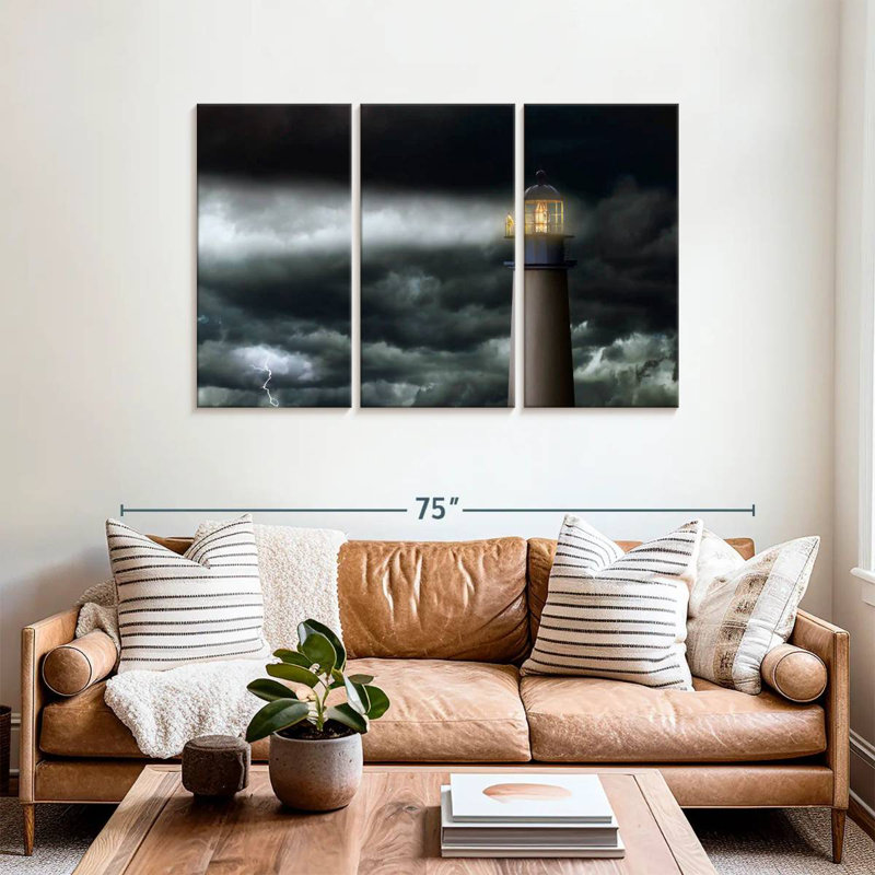 Phare d'Aletra pendant la tempête, H 36 po x l 57 po