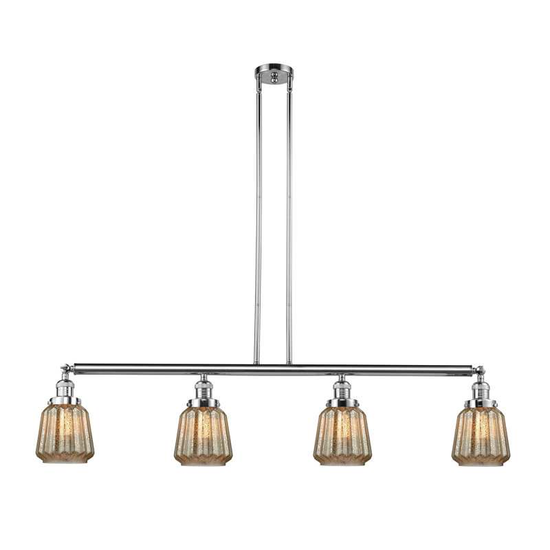 Luminaire suspendu linéaire pour îlot de cuisine 4 lumières Vinson, Ampoule non incluse, Nickel poli, Transparent