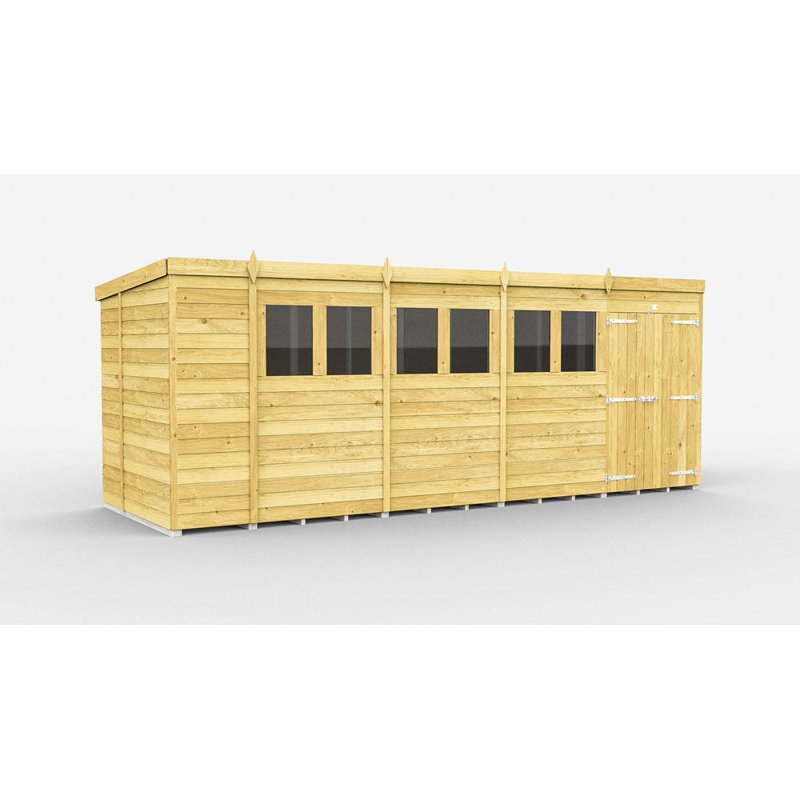 18ft x 7ft Pent Shed - Double Door with Windows