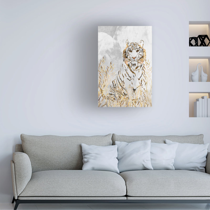 «Golden Tiger in the Leaves», reproduction sur toile tendue