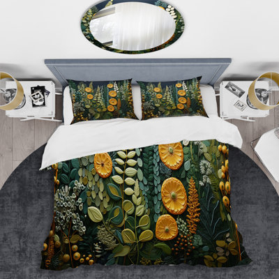 Yellow Ferns Plant Forest Tapestry - Ferns Duvet Cover Set