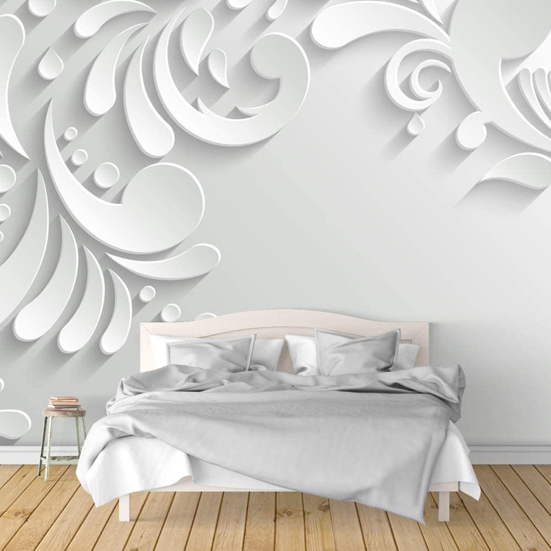 Minimalist Botanical Lines 144" L x 100" W Smooth Wall Mural, White, 100" L x 144" W