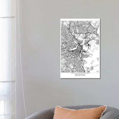 Boston Minimal Urban Blueprint Map by Hubert Roguski - Wrapped Canvas Print
