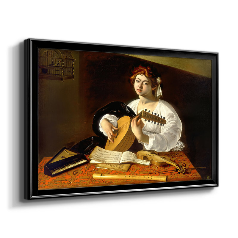 Le joueur de luth (version Wildenstein / Badminton) - Toile tendue avec châssis Caravaggio - c. 1596, 22,5 x 30,5, Noir