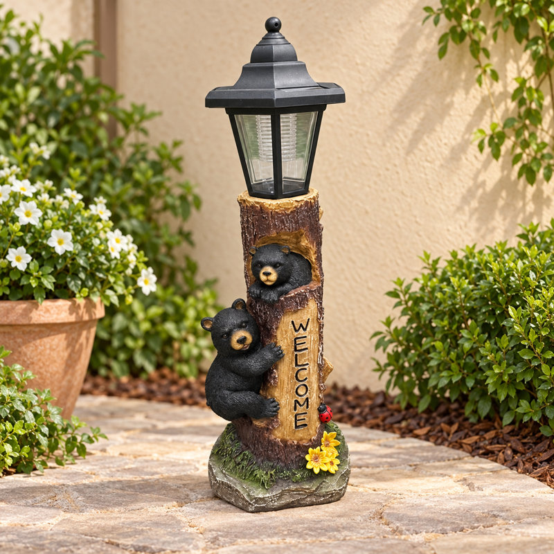 Bear Welcome Garden Statue with Solar Light, Brown