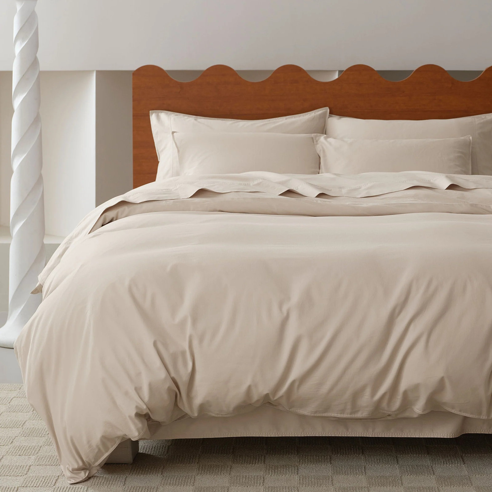 Double Stitch Cotton Duvet Cover Set, King Duvet Cover + 2 Pillow Shams, Warm Greige