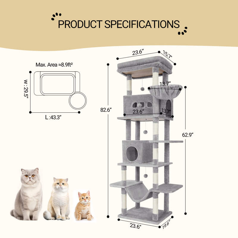 Arbre à chat Batholo, Gris clair, H 82,6 po x l 43,3 po x P 29,5 po
