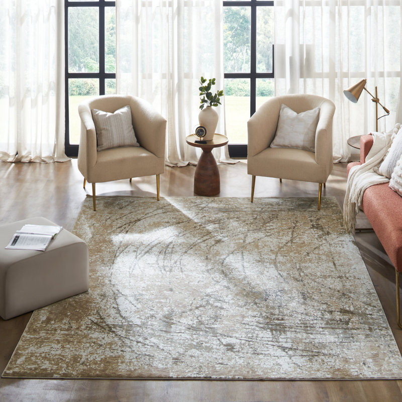Narooma Sand Ivory Arc Abstract Area Rug, Rectangle 8'6" x 11'6"