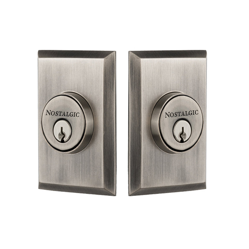 Nostalgic Warehouse New York Plate Double Cylinder Deadbolt, 2.75", Antique Pewter
