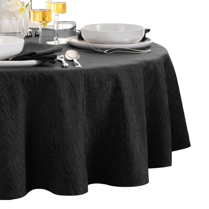 Brosh Solid Texture Water and Stain Resistant Round Polyester Tablecloth, Black, 70" Round