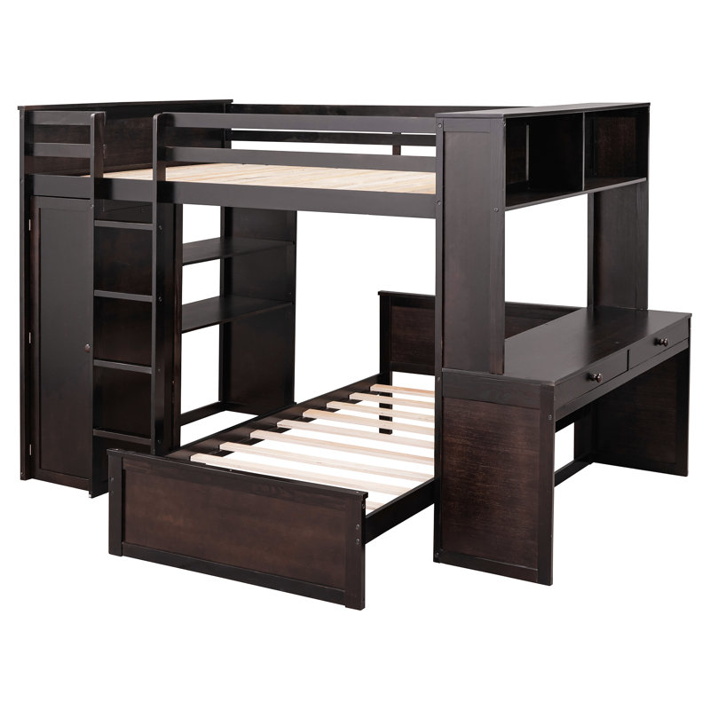 Lit mezzanine double avec accessoire simple. Livré avec tablettes, bureau et garde-robe. Optimisez votre espace de vie. Bois. Lit l 78,7 po x H 65,8 po L, couleur. Comprend une construction solide. Maximisez l'espace. Pas de boîte