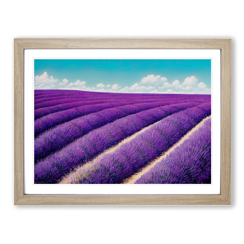 XH1022-2976X Effervescent Lavender Flower Field - Single Picture Frame Painting, 46cm H x 64cm W x 2cm D, Oak 