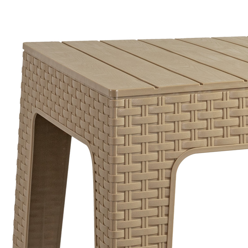 Table de bout carrée en plastique pour patio - 17,75 po - Plateau de table en faux planches beige - Ensemble de 4, 4 Packs