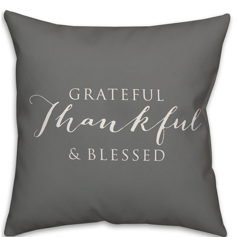  Housse et insert de coussin carré extérieur Thankful Grateful Blessed, Gris / blanc, H 20 po x l 20 po