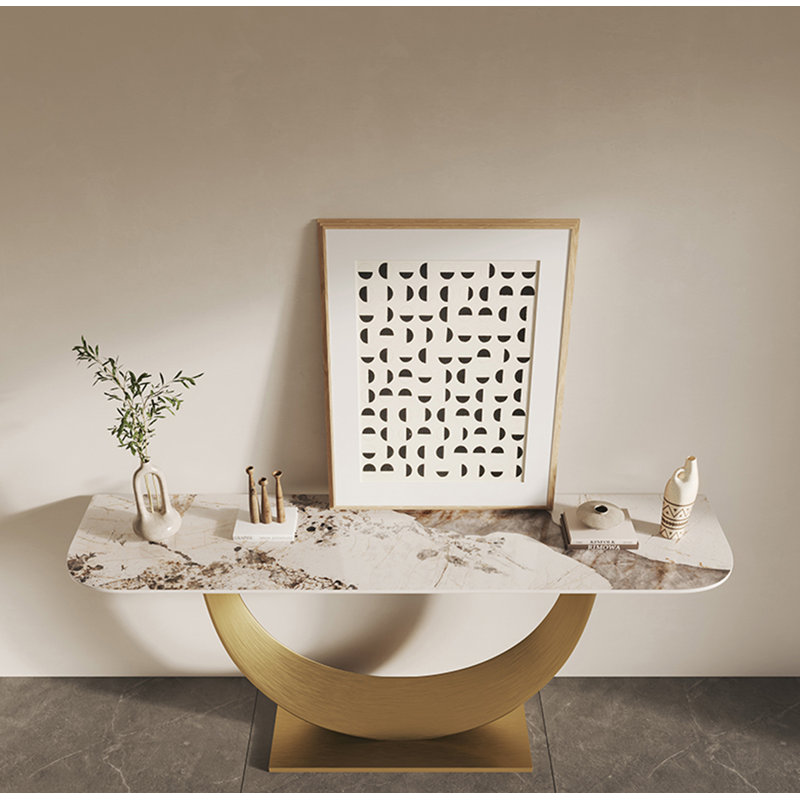 Table de couloir artistique contemporaine avec base flottante incurvée, H 33,46 po x l 62,99 po x P 15,75 po