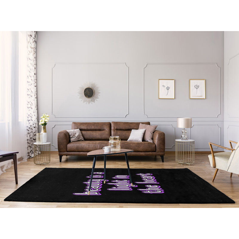 Tapis en polyester tableau noir style citation inspiration beauté, Rectangle 5 pi x 7 pi