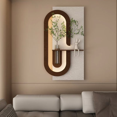 Télécommande - art mural à 3 couleurs à DEL avec verdure simulée, vase en verre et lapin, conception hydroponique de bricolage pour la décoration de salon, conception 3D, humeur de café