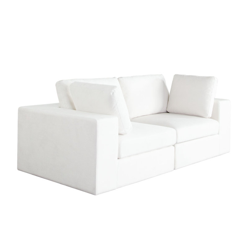 Lipi 2Pc Modular Sofa Set, Mist White, 82 Inch Solid Wood Frame