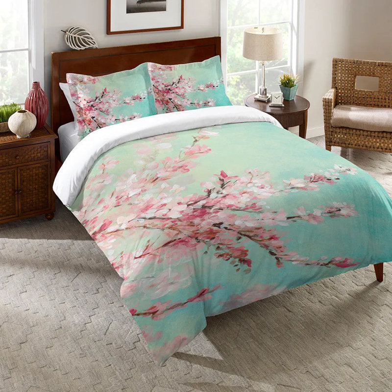Cherry Blossoms Machine Woven Duvet Cover, Queen Duvet Cover