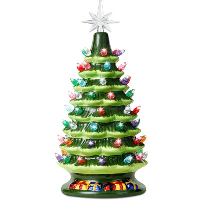 15" Tabletop Prelit Ceramic Christmas Tree with 70 Multicolor Lights