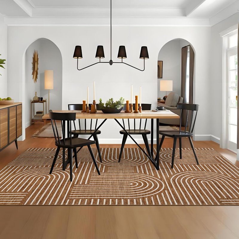 Tapis d'intérieur ultra-doux et lavable Modern Rhythm Melody Camel, 152 x 213 cm (5 x 7 pi), 350 g/m², à poils longs, pliable et imprimé, avec envers en TPR, idéal pour le salon, la chambre, la salle à manger et la décoration intérieure.