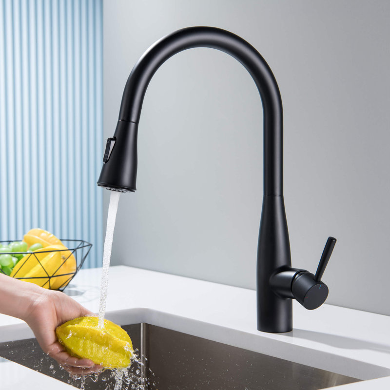 Bari-T Pull Down Single Handle Kitchen Faucet, Matte Black
