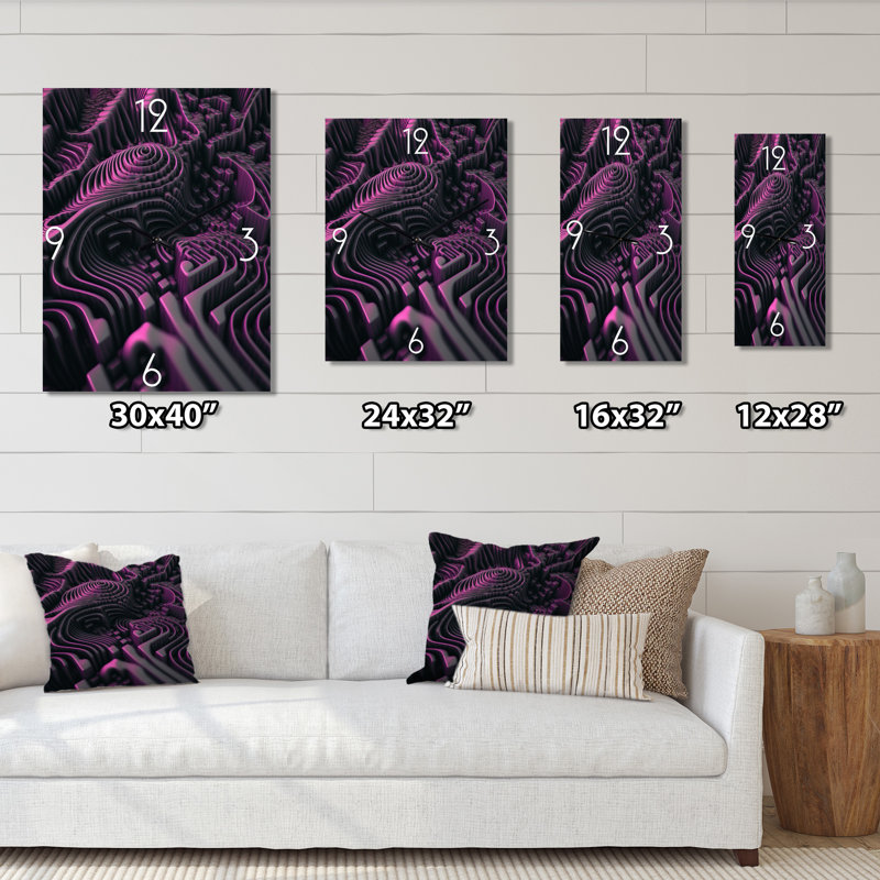 Horloge murale géométrique mauve futuriste Labyrinth, H 32 po x l 16 po x P 1 po